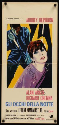6k113 WAIT UNTIL DARK Italian locandina '68 art of blind Audrey Hepburn & Alan Arkin w/knife!