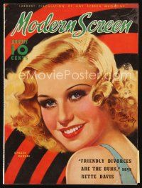 6m124 MODERN SCREEN magazine August 1936 wonderful art of sexy Ginger Rogers by Earl Christy!
