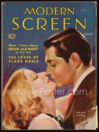 6m121 MODERN SCREEN magazine December 1931 romantic close up art of Clark Gable & Greta Garbo!