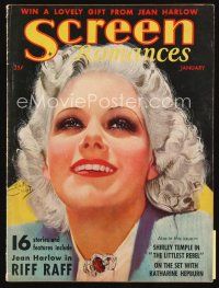 6m143 SCREEN ROMANCES magazine January 1936 art of beautiful Jean Harlow by Earl Christy!
