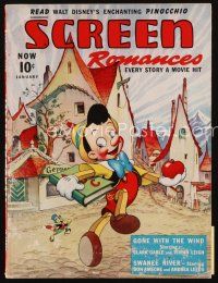 6m149 SCREEN ROMANCES magazine January 1940 Disney cartoon image of Pinocchio & Jiminy Cricket!