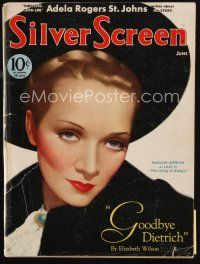 6m093 SILVER SCREEN magazine June 1933 artwork of Marlene Dietrich by John Rolston Clarke!