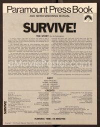 6m451 SURVIVE pressbook '76 Rene Cardona's Supervivientes de los Andes, true cannibalism story!