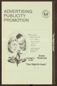6m458 THEY MIGHT BE GIANTS pressbook '71 George C. Scott & Joanne Woodward touch every heart!