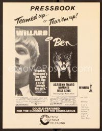 6m473 WILLARD/BEN pressbook '73 classic killer rat movies teamed up to tear 'em up!