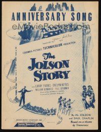 6m280 JOLSON STORY sheet music '46 Larry Parks & Evelyn Keyes, Anniversary Song!