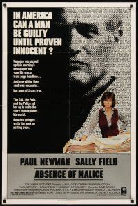 6p016 ABSENCE OF MALICE 1sh '81 Paul Newman, Sally Field, Sydney Pollack, cool design!