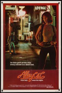 6p033 ALLEY CAT 1sh '84 sexy martial arts crime fighter Karin Mani on dead end street!