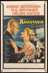 6p040 ANASTASIA 1sh '56 great romantic close up of Ingrid Bergman & Yul Brynner!