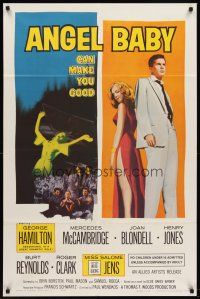 6p045 ANGEL BABY 1sh '61 full-length George Hamilton standing with sexiest Salome Jens!