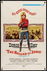 6p067 BALLAD OF JOSIE 1sh '68 great full-length image of quick-draw Doris Day pointing shotgun!