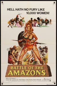 6p075 BATTLE OF THE AMAZONS 1sh '73 art of sexy barely-dressed female warrior Lucretia Love!