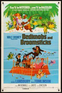 6p081 BEDKNOBS & BROOMSTICKS 1sh '71 Walt Disney, Angela Lansbury, great cartoon art!