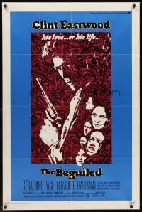 6p082 BEGUILED 1sh '71 cool psychedelic art of Clint Eastwood & Geraldine Page, Don Siegel
