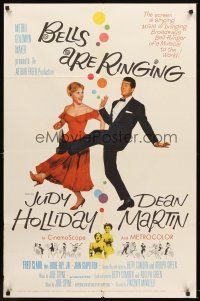 6p084 BELLS ARE RINGING 1sh '60 full-length image of Judy Holliday & Dean Martin singing & dancing!