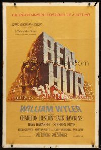 6p085 BEN-HUR 1sh '60 Charlton Heston, William Wyler classic religious epic, chariot art!