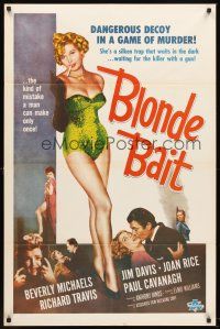 6p103 BLONDE BAIT 1sh R50s full-length sexy smoking bad girl Beverly Michaels is a silken trap!