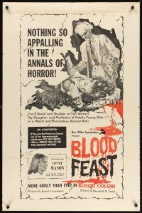 6p107 BLOOD FEAST 1sh '63 Herschell Gordon Lewis classic, great gory horror artwork!