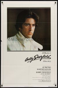 6p115 BOBBY DEERFIELD 1sh '77 close up of F1 race car driver Al Pacino, directed by Sydney Pollack!