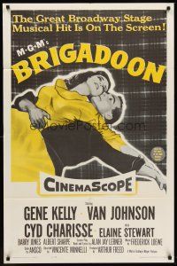 6p128 BRIGADOON 1sh R62 great romantic close up art of Gene Kelly & Cyd Charisse!