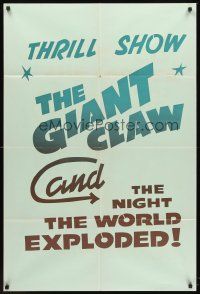 6p362 GIANT CLAW/NIGHT THE WORLD EXPLODED Canadian 1sh '50s cool horror sci-fi double-bill!