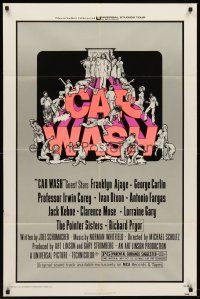 6p145 CAR WASH 1sh '76 directed by Joel Schumacher, cool Drew Struzan art of cast around title!