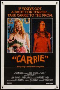 6p148 CARRIE 1sh '76 Stephen King, Sissy Spacek before and after her bloodbath at the prom!