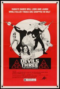6p233 DEVILS THREE: THE KARATE KILLERS 1sh '80 cool artwork of sexy killer women by Eddie Domer!