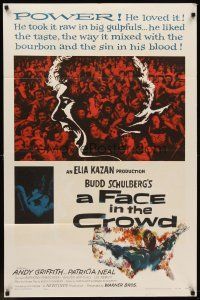 6p302 FACE IN THE CROWD 1sh '57 Andy Griffith took it raw like his bourbon & his sin, Elia Kazan