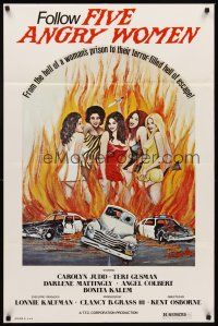 6p324 FIVE ANGRY WOMEN 1sh '74 Carolyn Judd, Teri Guzman, fiery art of sexy women!