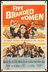 6p325 FIVE BRANDED WOMEN 1sh '60 Silvana Mangano, Vera Miles, Barbara Bel Geddes, Jeanne Moreau