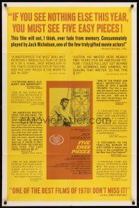 6p326 FIVE EASY PIECES reviews 1sh '70 Nicholson, Rafelson, Best Picture & Best Director Award!