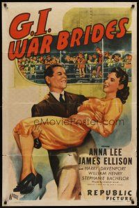 6p351 G.I. WAR BRIDES 1sh '46 art of James Ellison holding pretty Anna Lee by ship!