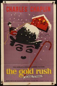 6p373 GOLD RUSH 1sh R59 Charlie Chaplin classic, with music & words!