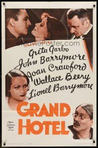 6p381 GRAND HOTEL 1sh R62 Greta Garbo, John & Lionel Barrymore, Joan Crawford, Wallace Beery