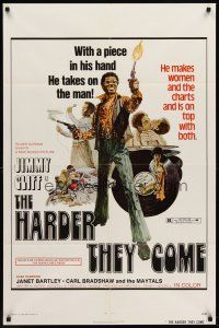 6p398 HARDER THEY COME 1sh '73 Jimmy Cliff, reggae music, rare John Solie art, never seen before!