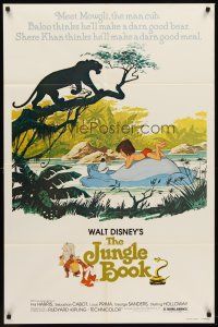6p476 JUNGLE BOOK 1sh R78 Walt Disney cartoon classic, great image of Mowgli & friends!