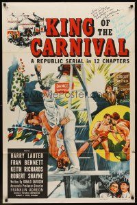 6p487 KING OF THE CARNIVAL signed 1sh '55 by Robert Clarke & Stuart Whitman, Republic serial!