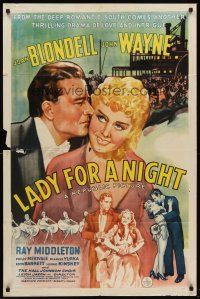 6p500 LADY FOR A NIGHT 1sh '41 romantic artwork of John Wayne & sexy Joan Blondell!