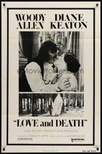 6p536 LOVE & DEATH style B 1sh '75 Woody Allen & Diane Keaton romantic kiss close up!