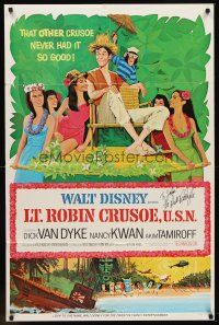 6p542 LT. ROBIN CRUSOE, U.S.N. style A signed 1sh '66 by Dick Van Dyke who is with island babes!