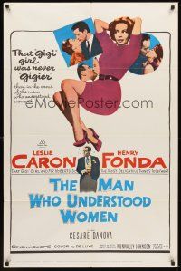 6p561 MAN WHO UNDERSTOOD WOMEN 1sh '59 Henry Fonda, super sexy full-length Leslie Caron!