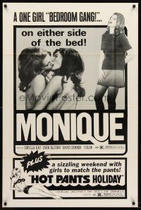 6p584 MONIQUE/HOT PANTS HOLIDAY 1sh '70s lesbian sexploitation double-bill!