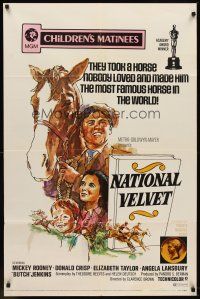 6p599 NATIONAL VELVET 1sh R71 horse racing classic starring Mickey Rooney & Elizabeth Taylor!