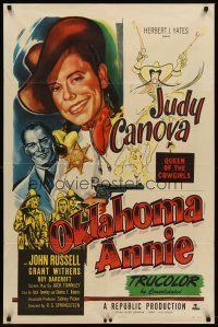 6p635 OKLAHOMA ANNIE 1sh '51 great artwork of queen cowgirl Judy Canova + Hirschfeld art!