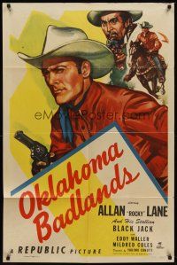 6p636 OKLAHOMA BADLANDS 1sh '48 cowboy Allan Rocky Lane & his Stallion Black Jack!