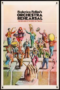 6p648 ORCHESTRA REHEARSAL 1sh '79 Federico Fellini's Prova d'orchestra, cool Bonhomme artwork!