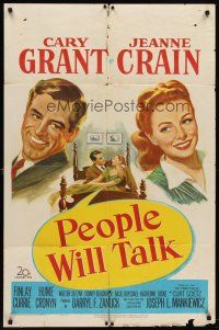 6p663 PEOPLE WILL TALK 1sh '51 Cary Grant loves pretty Jeanne Crain!