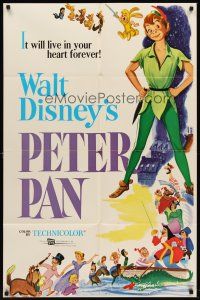 6p665 PETER PAN 1sh R76 Walt Disney animated cartoon fantasy classic, great full-length art!