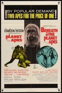 6p675 PLANET OF THE APES/BENEATH THE PLANET OF THE APES 1sh '71 2 apes for the price of 1!